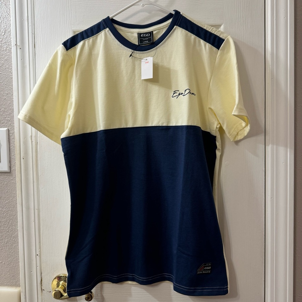 NWT EGO DNM Shirt, Short Sleeves, Large, Cream/Blue